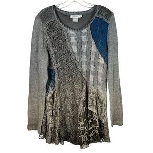Feratelli Vintage Gray Patchwork Longline Lagenlook Fairygrunge Tunic Blouse M